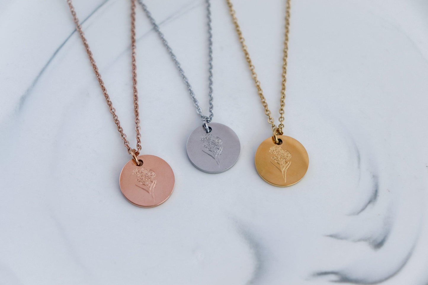 Birth Month Flower Pendant Necklace (Style 1)