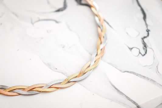 Three Strand Tricolor Snake Choker Necklace