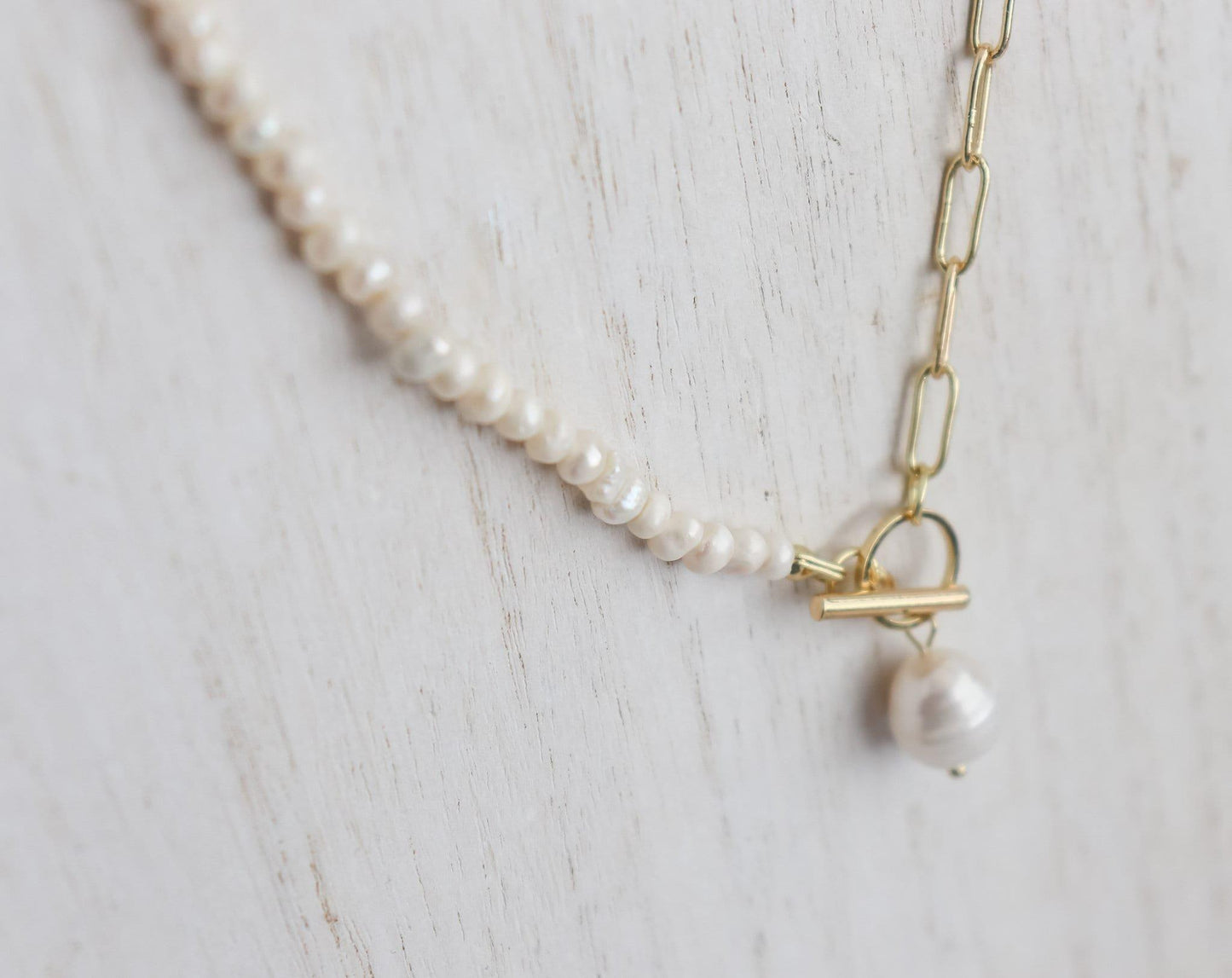 Freshwater Half Pearl Block Chain Necklace