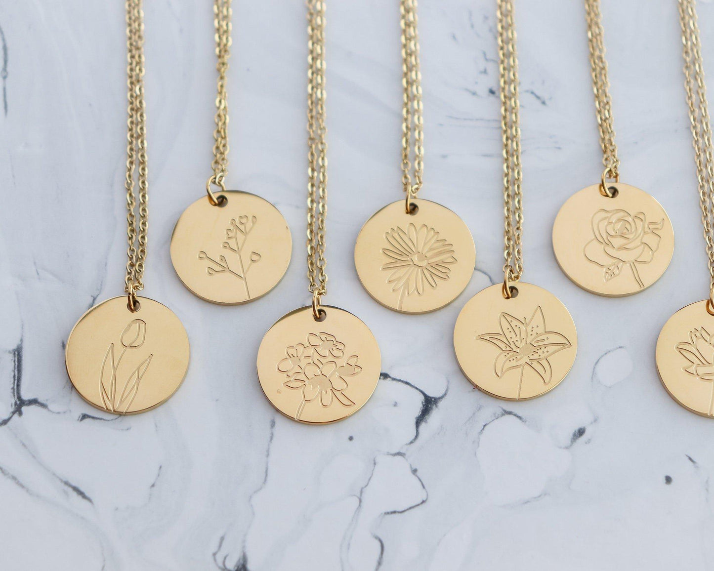 Birth Month Flower Pendant Necklace (Style 3)