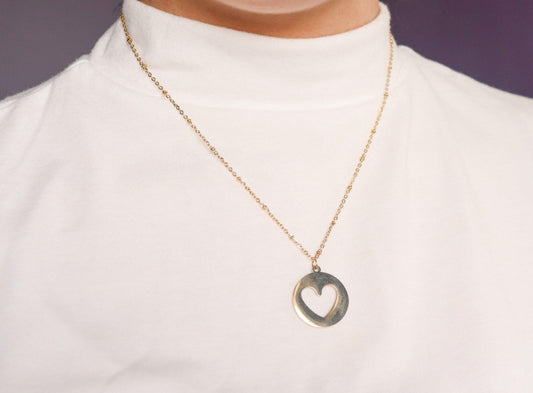 Circle Heart Cutout Necklace