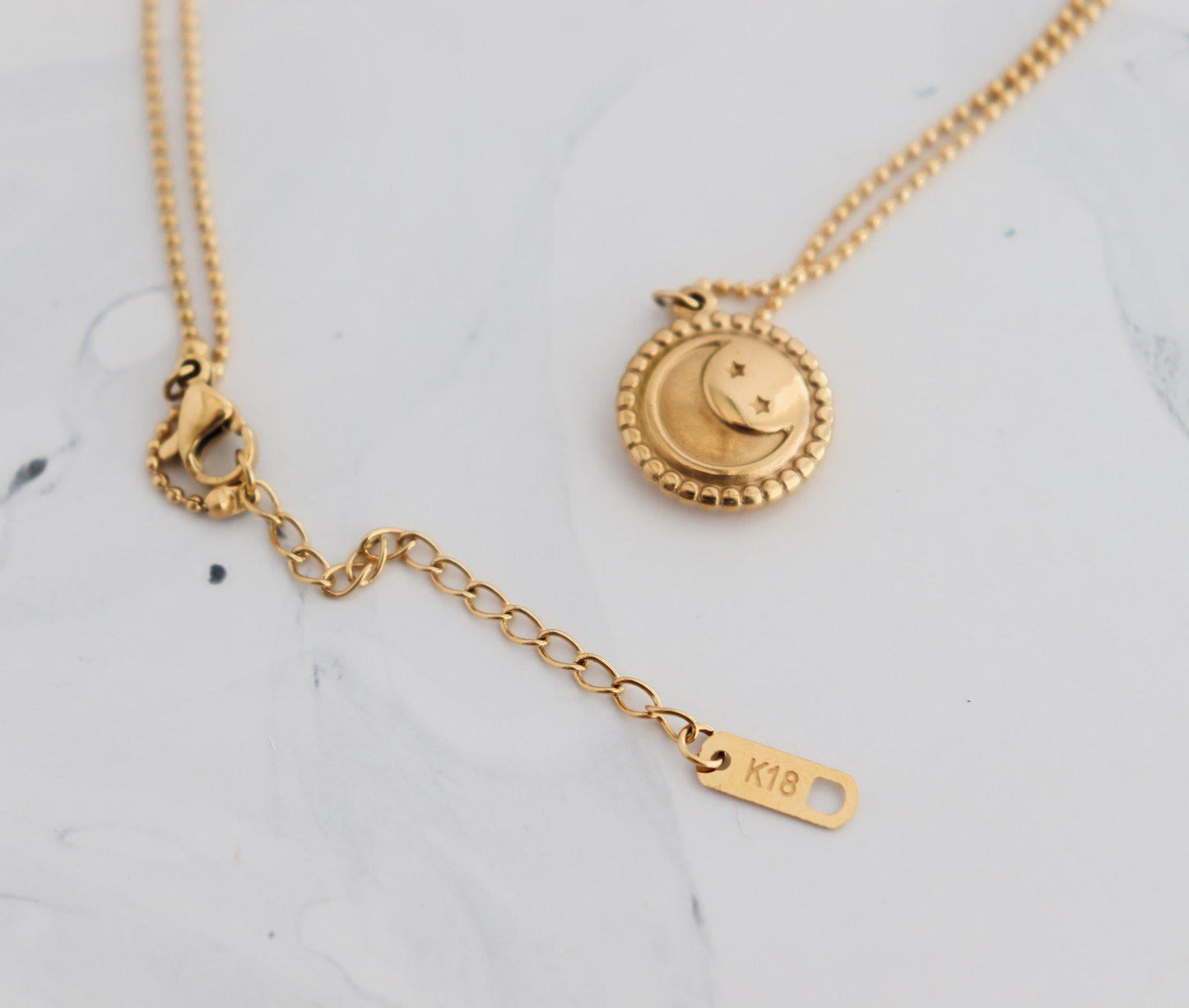 Moon & Stars Circle Pendant Necklace