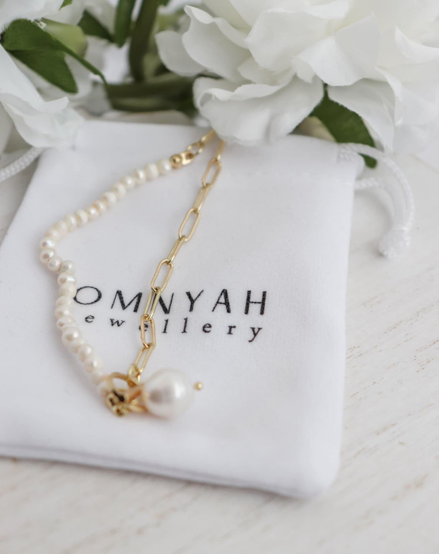 Freshwater Half Pearl Block Chain Necklace