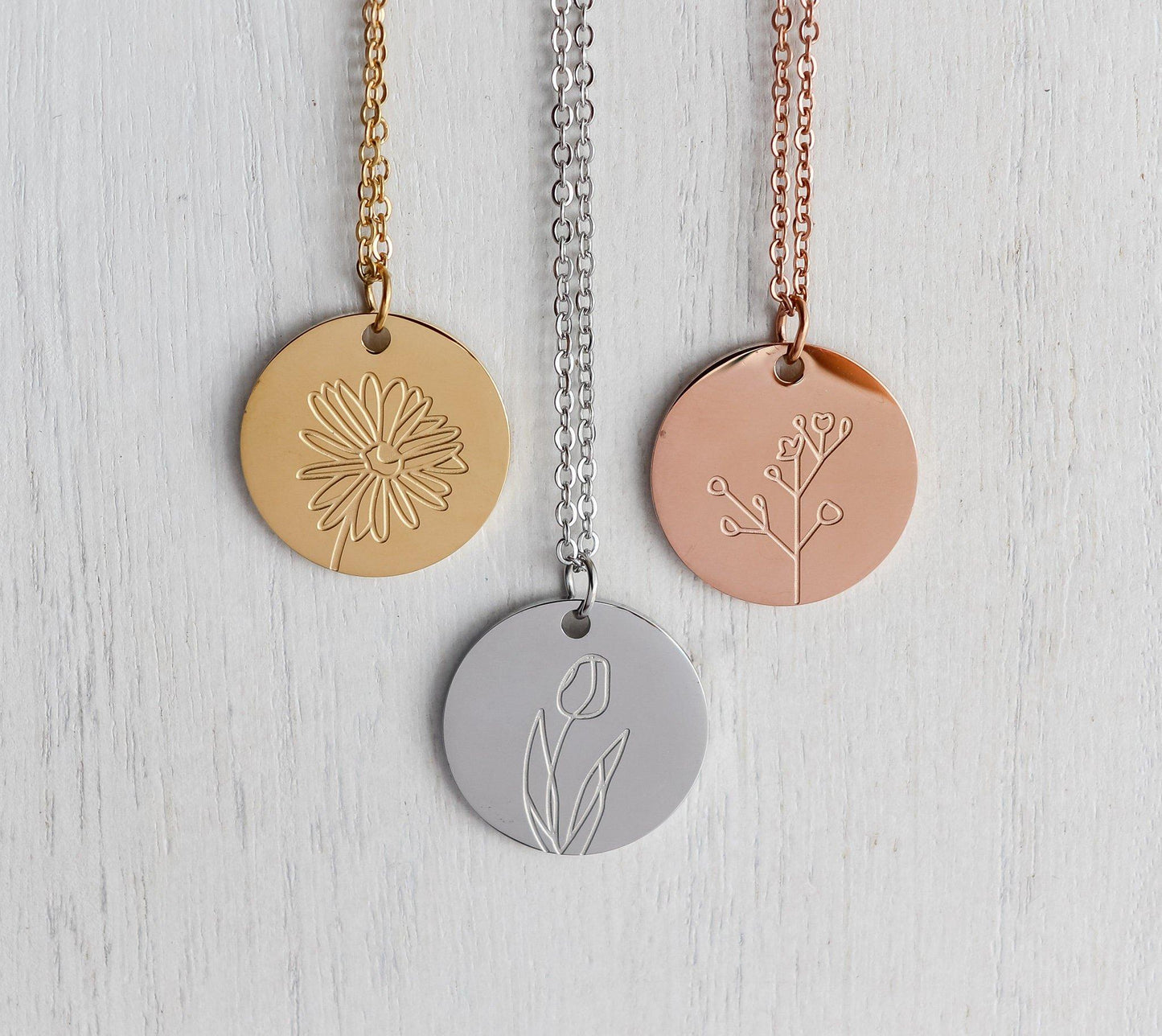Birth Month Flower Pendant Necklace (Style 3)