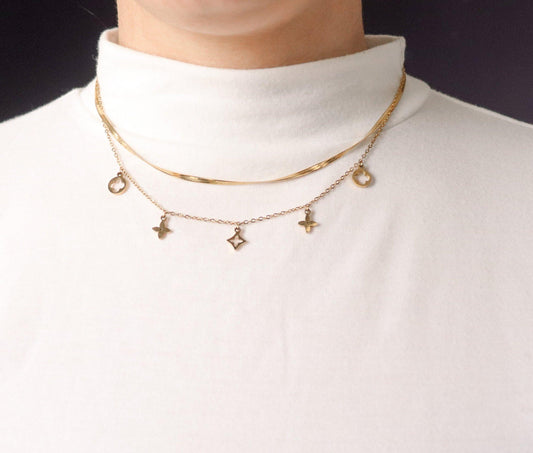 Clover Star Charm and Snake Chain Necklace