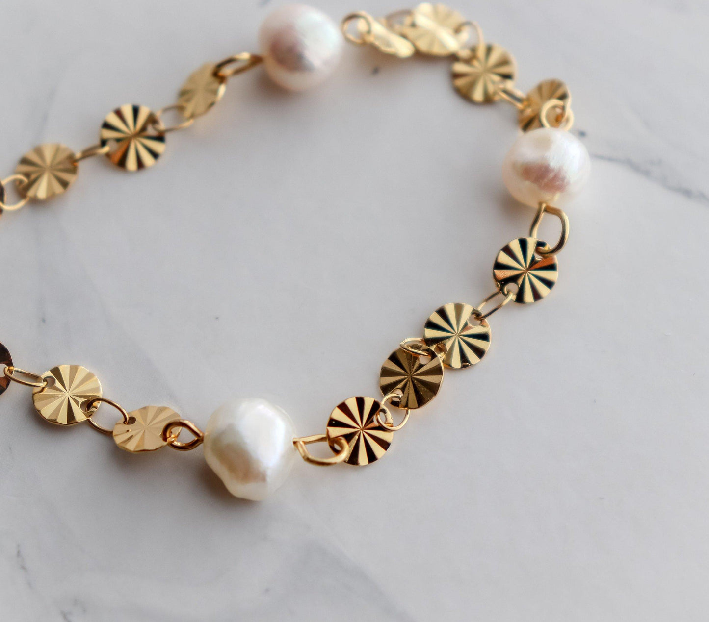 Pearl Sunburst Disc Bracelet
