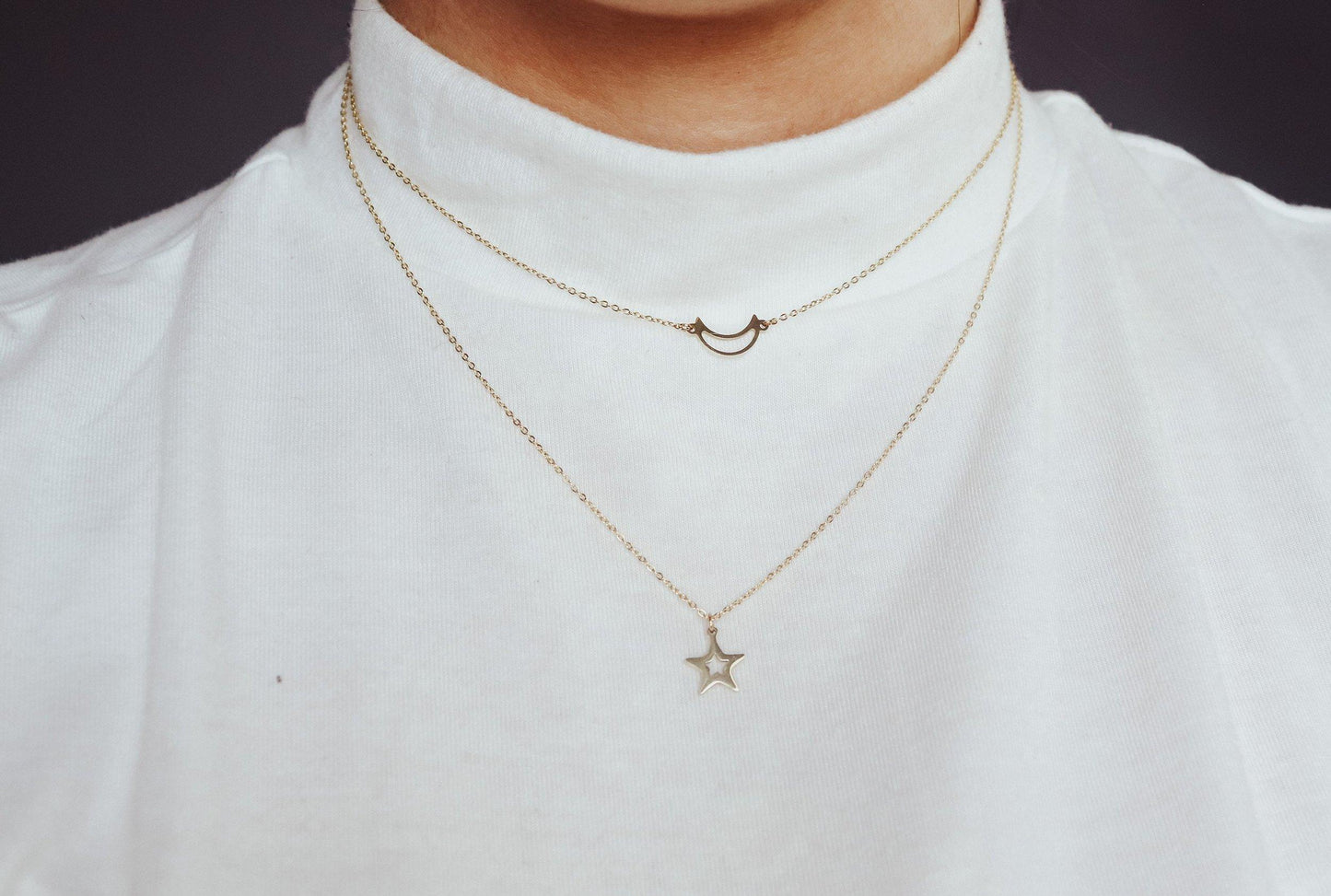 Outline Crescent & Star Layered Necklace