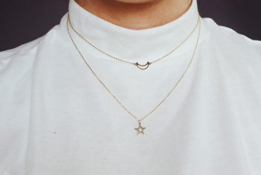 Outline Crescent & Star Layered Necklace