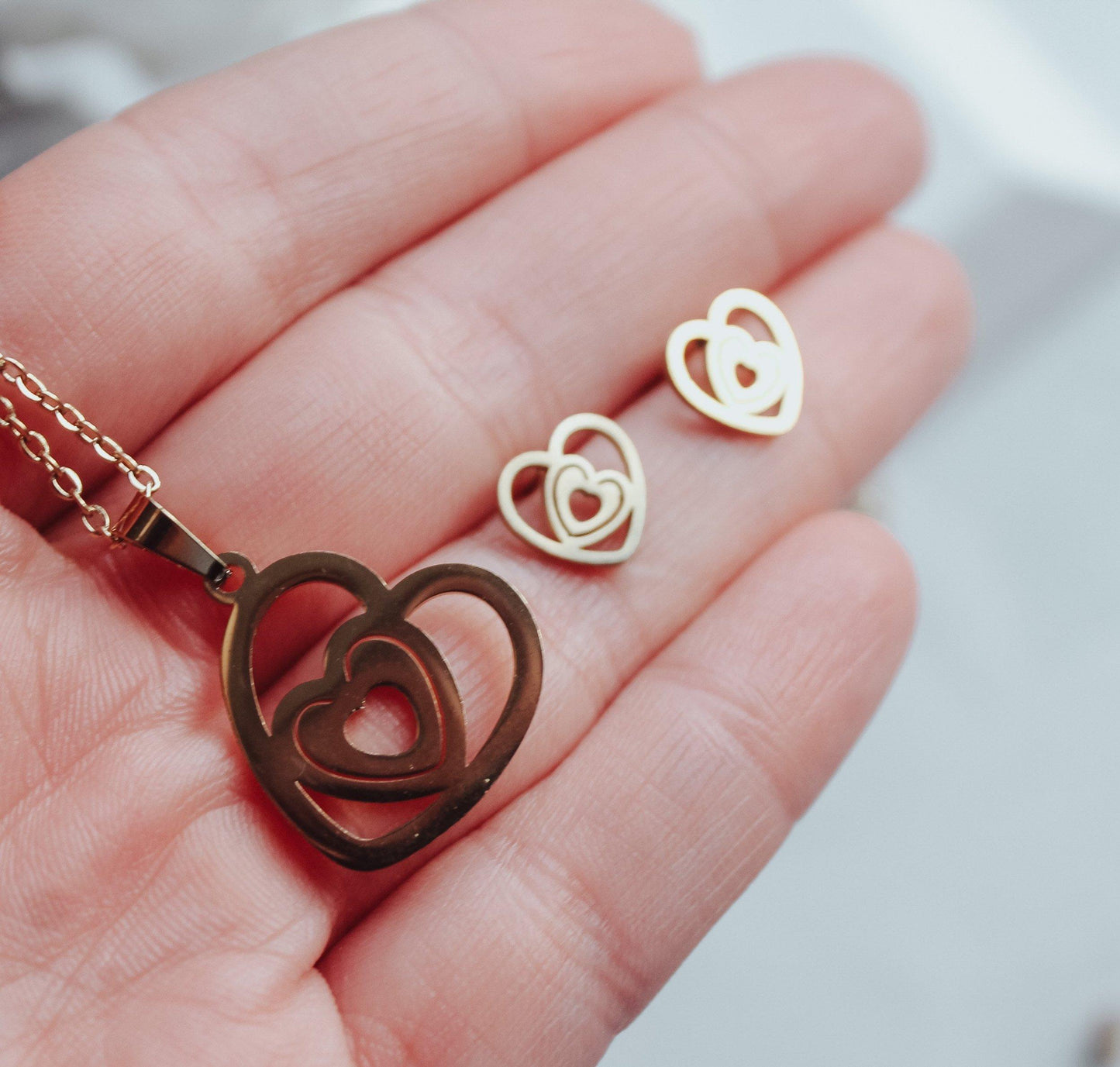 Heart Necklace & Earrings Set