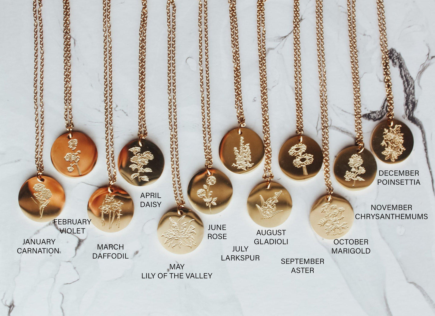 Birth Month Flower Pendant Necklace (Style 1)