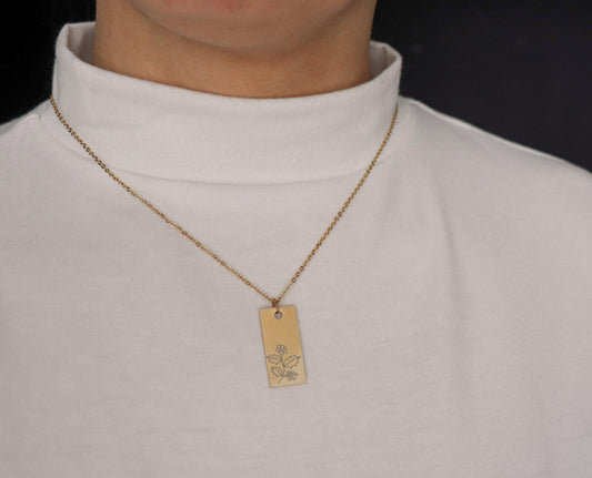 Birth Month Flower Tag Pendant Necklace