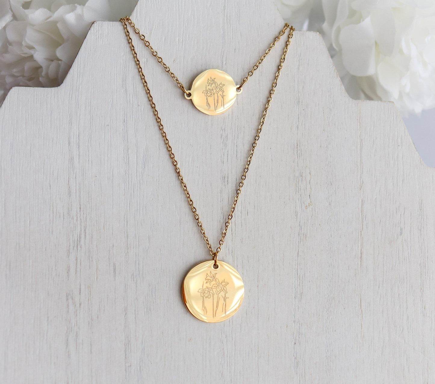 Birth Month Flower Pendant Necklace & Bracelet Set (Style 1)