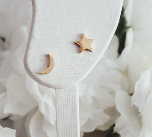 Star & Crescent Moon Stud Earrings