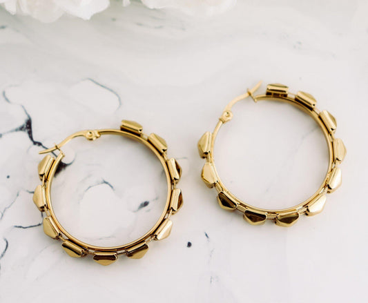 Square Studs Hoop Earrings