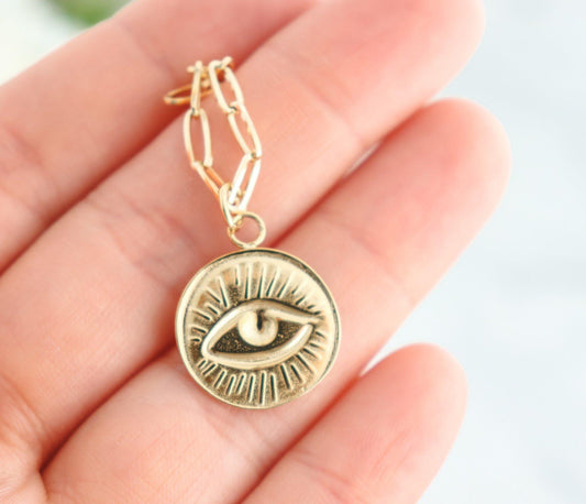 Evil Eye Double-Sided Coin Necklace