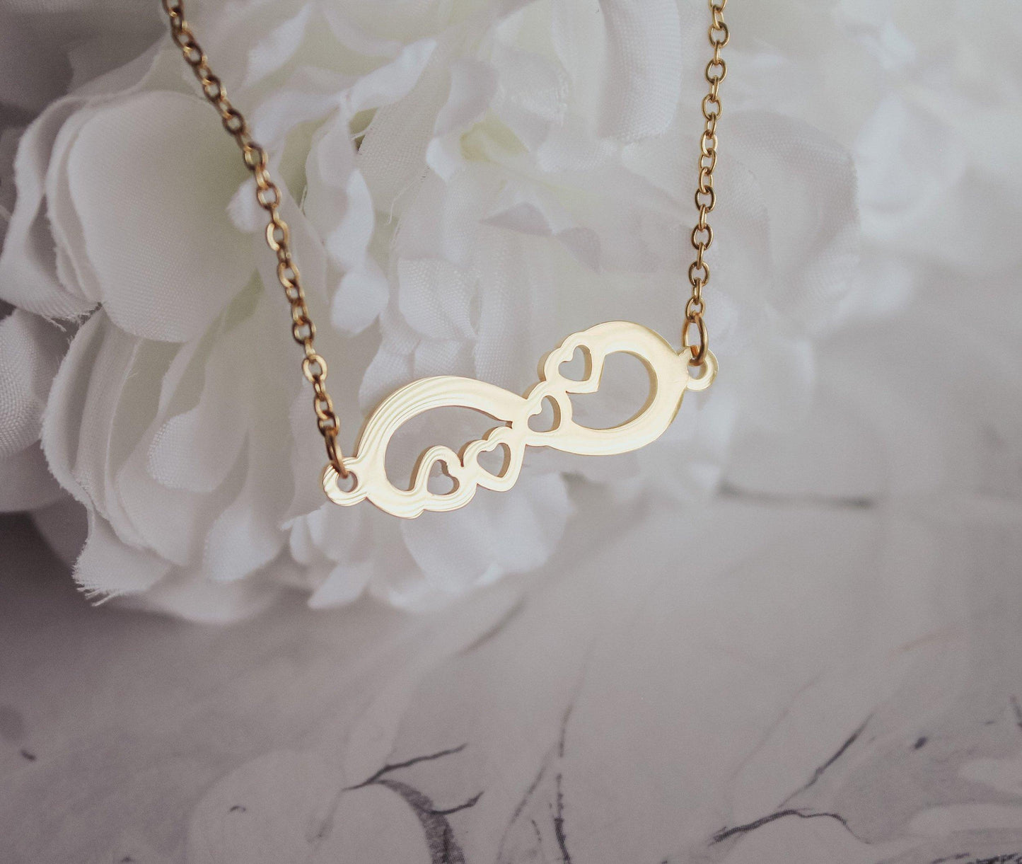 Infinity Sign w-Hearts Pendant Necklace