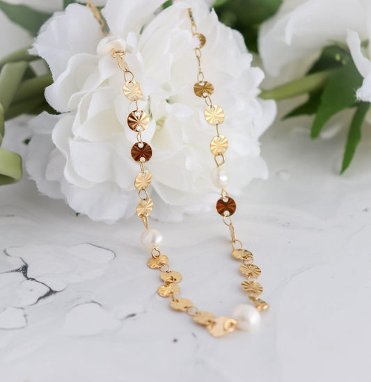 Sunburst Disc Pearl Necklace
