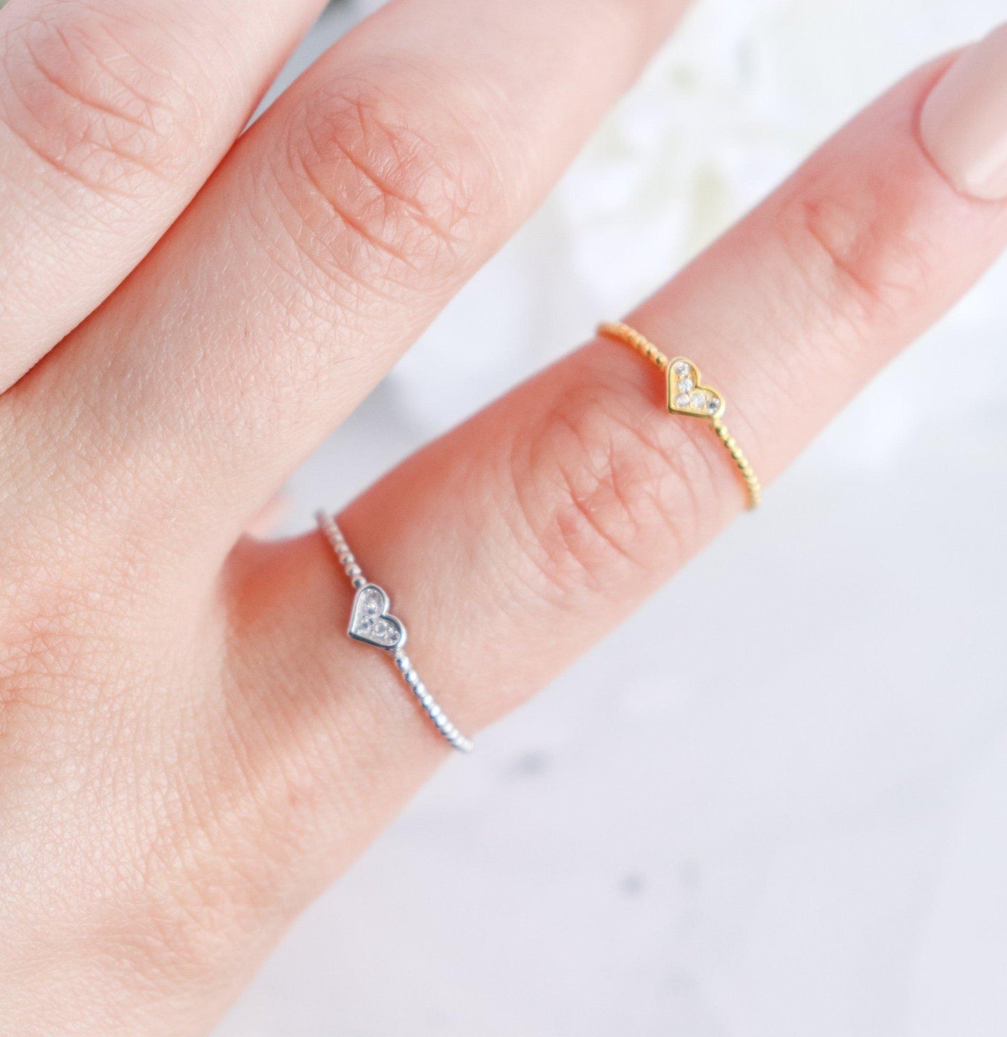 Mini Heart Zircon Ring Resizable