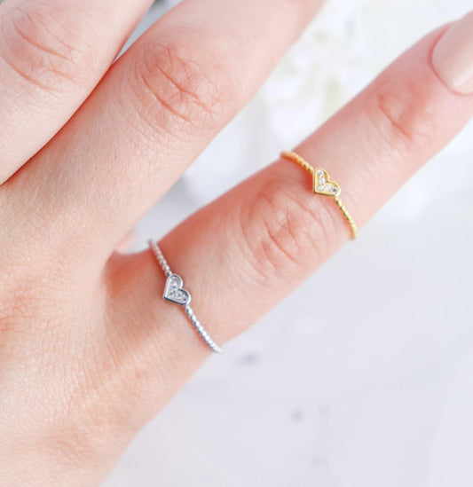 Mini Heart Zircon Ring Resizable