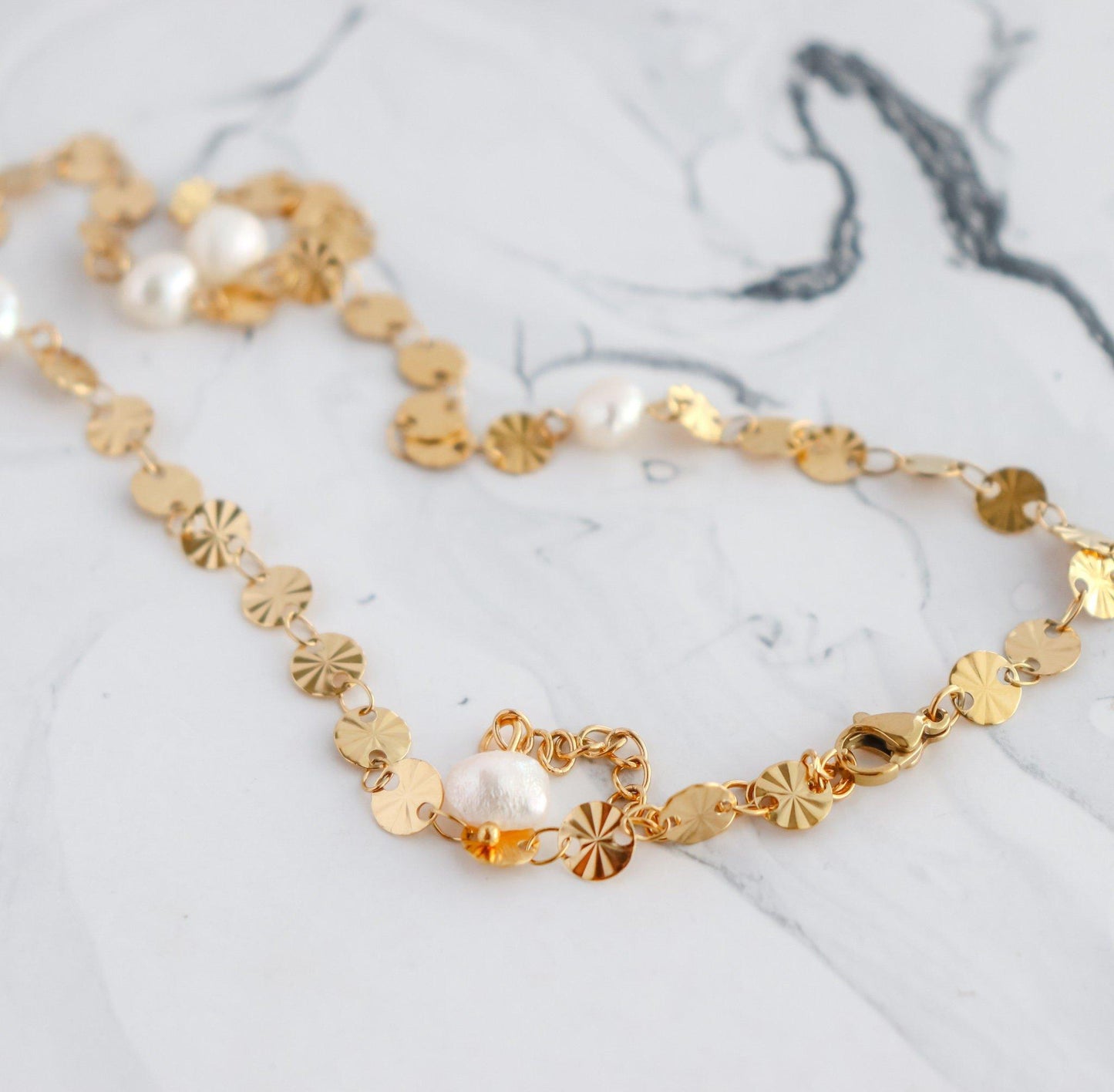 Sunburst Disc Pearl Necklace