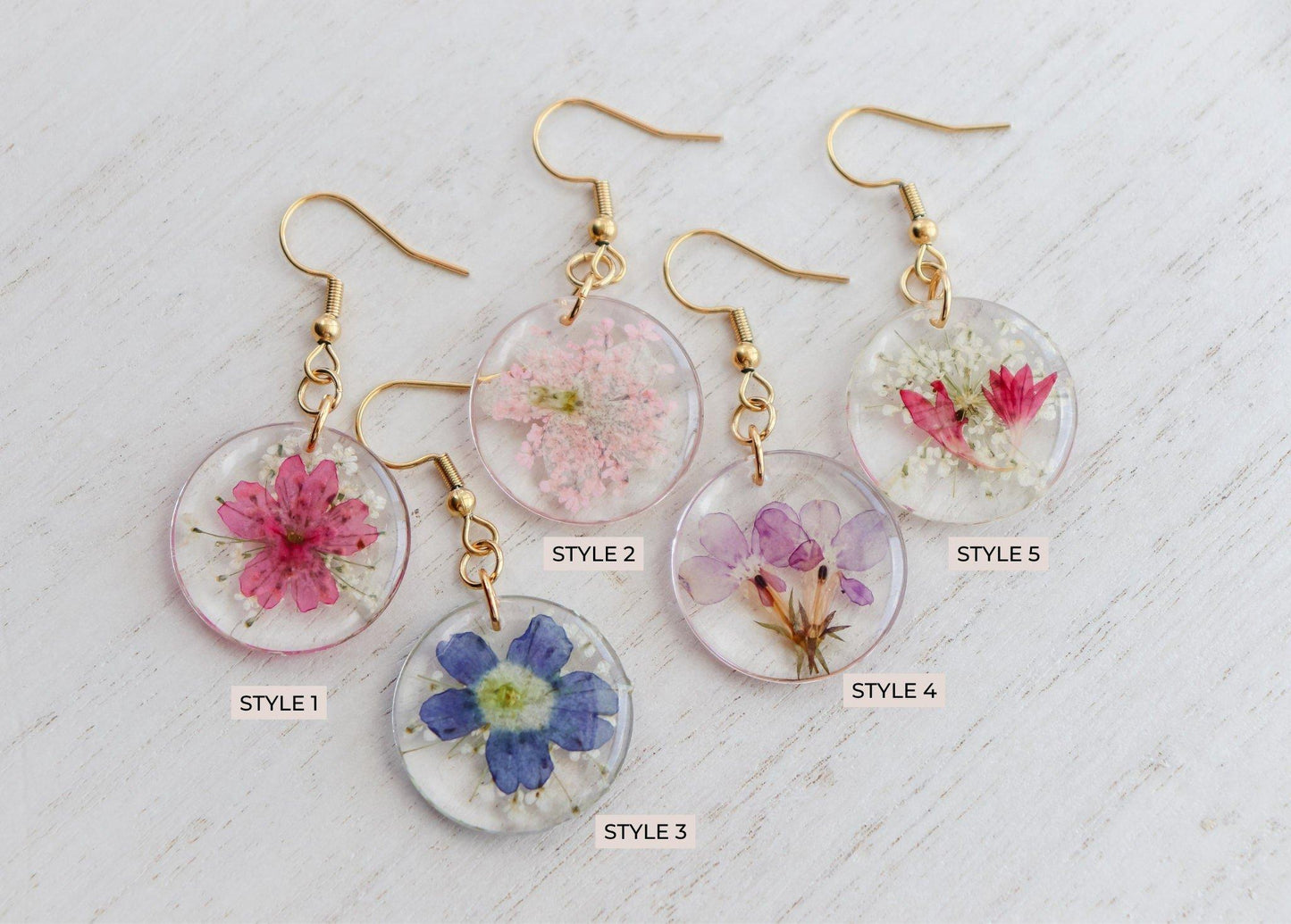Round Resin Pressed Flower Dangle Earring