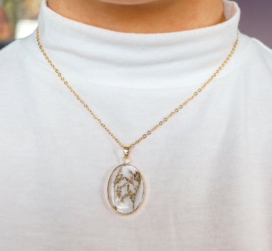 Oval Resin Pressed Flower Necklace