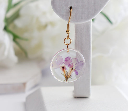 Round Resin Pressed Flower Dangle Earring