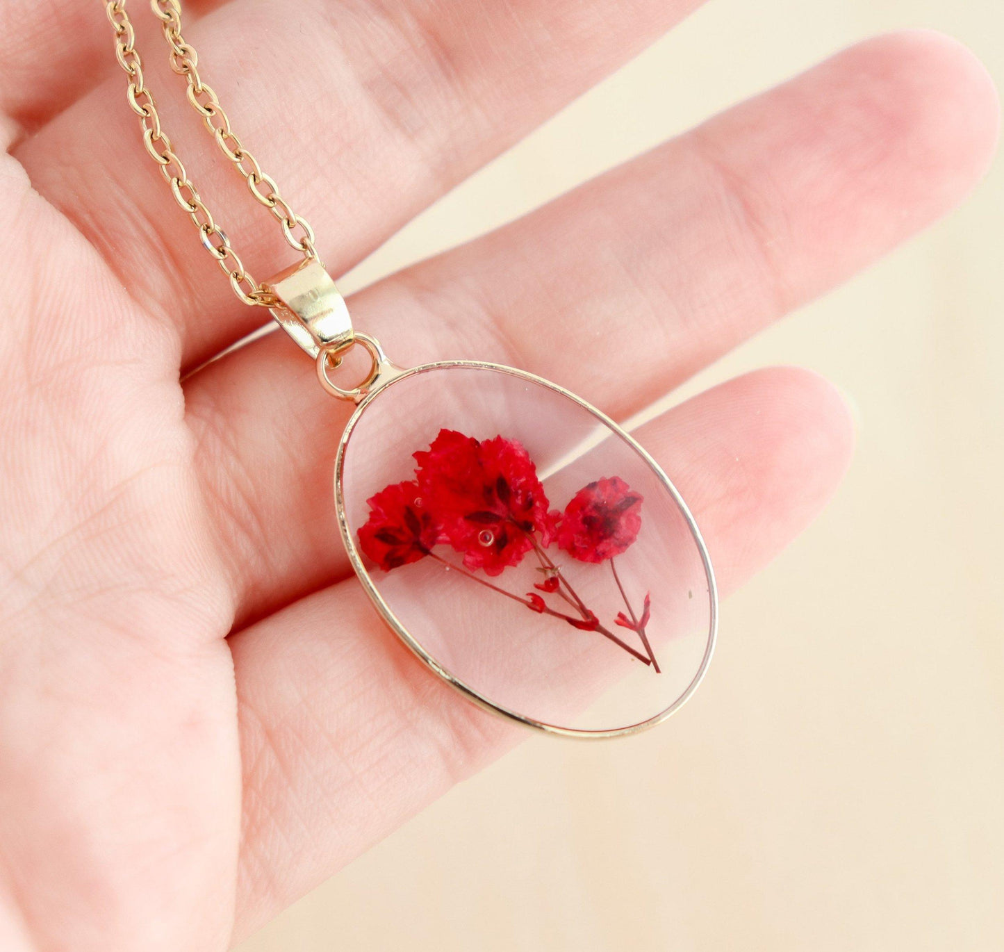 Oval Resin Pressed Flower Necklace