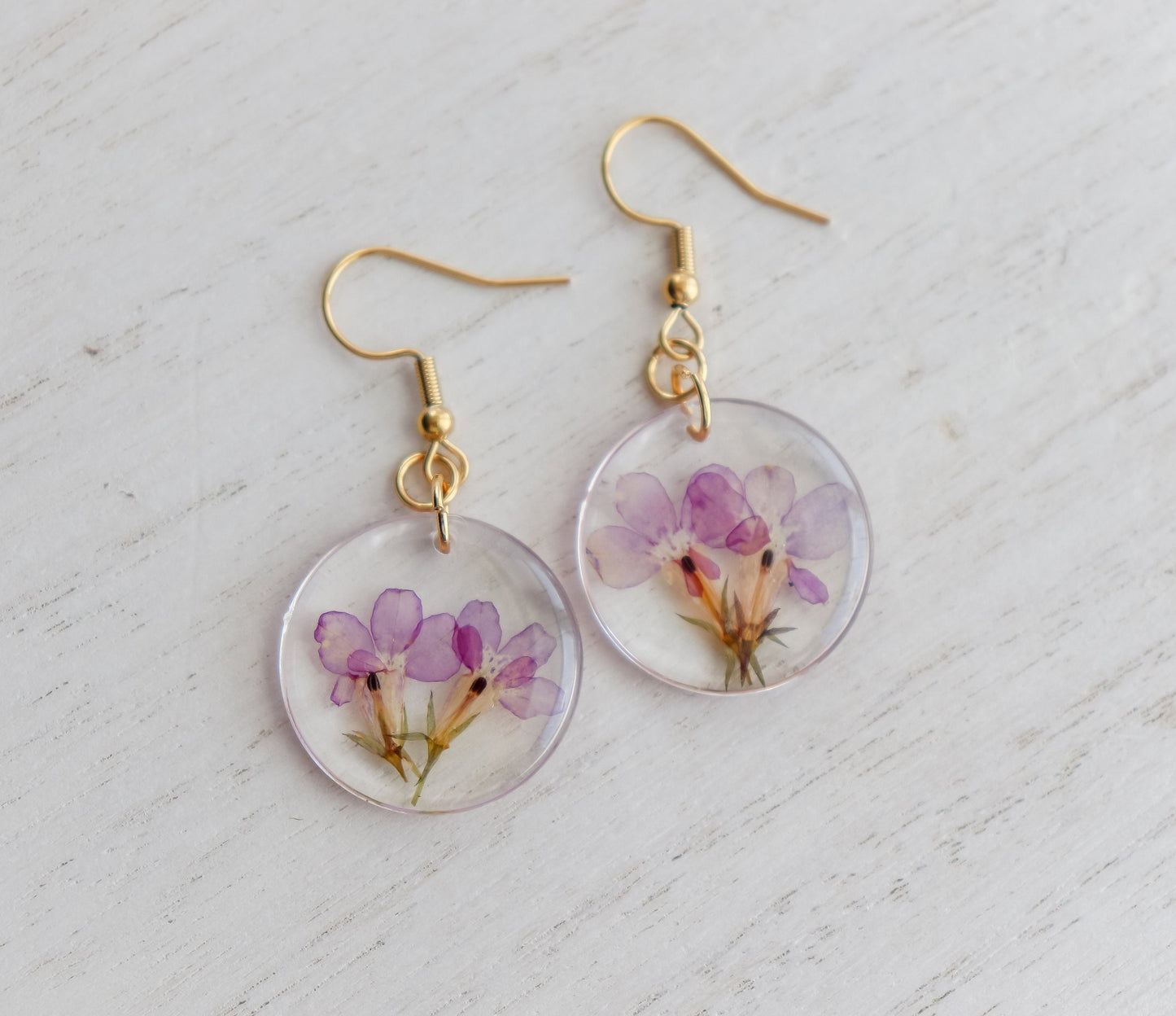 Round Resin Pressed Flower Dangle Earring