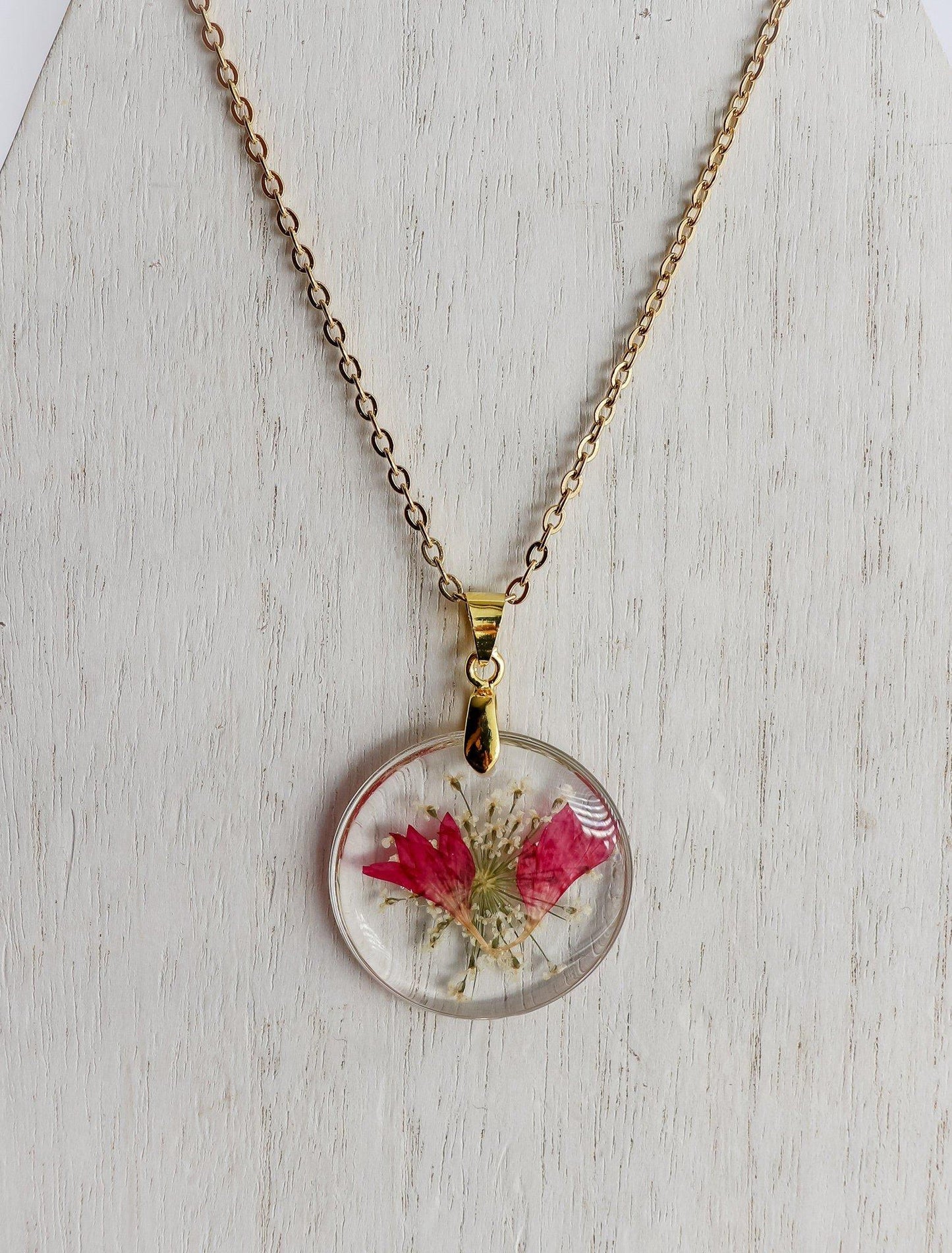 Earring & Necklace Set | Rimless Circle Pressed Flower Pendant