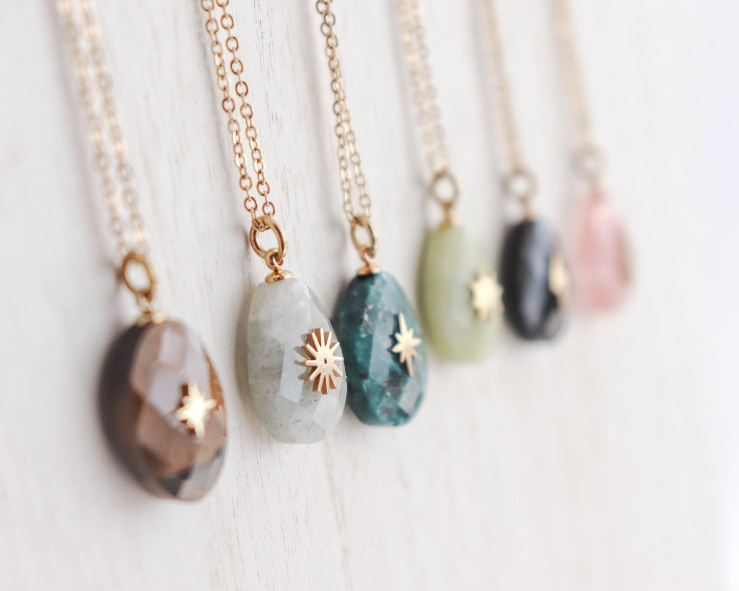 Teardrop Natural Stone with Symbol Pendant