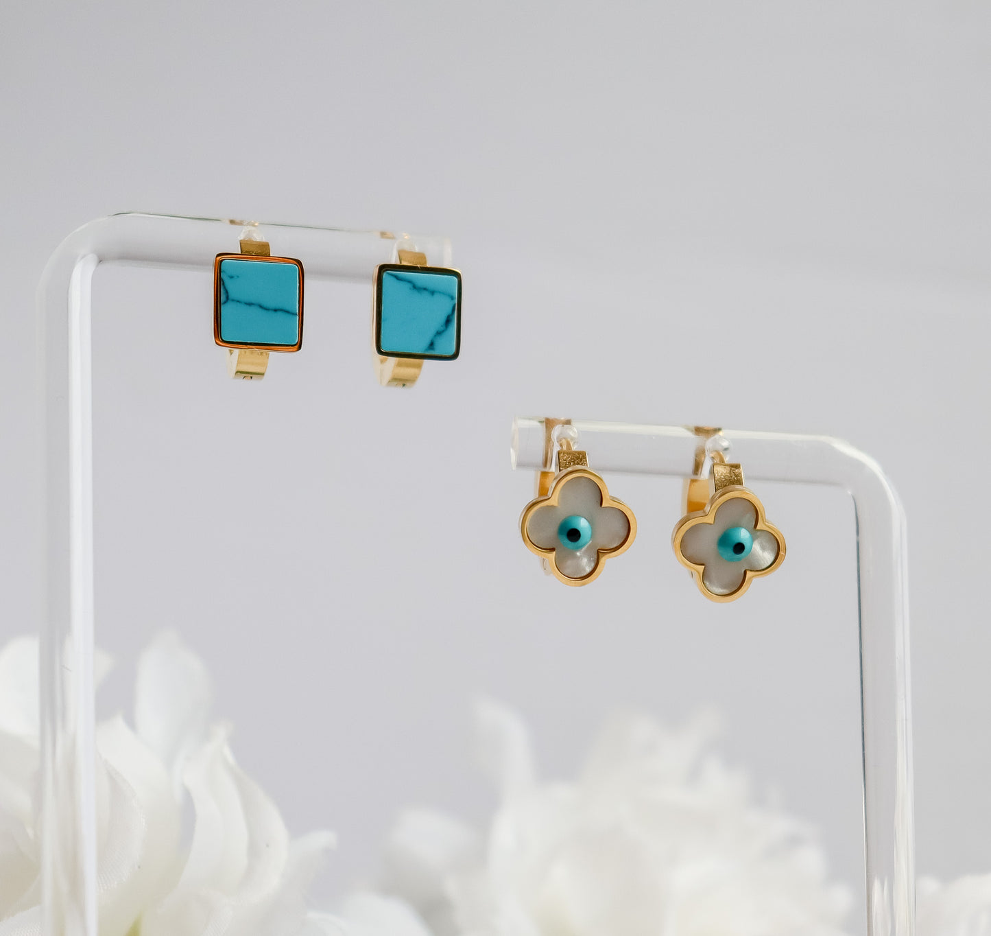 Turquoise Detail Square or Clover Earrings