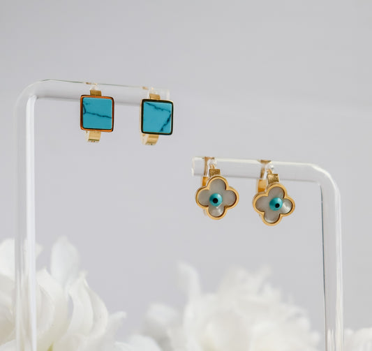 Turquoise Detail Square or Clover Earrings