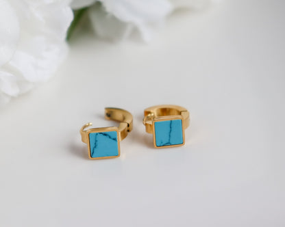 Turquoise Detail Square or Clover Earrings