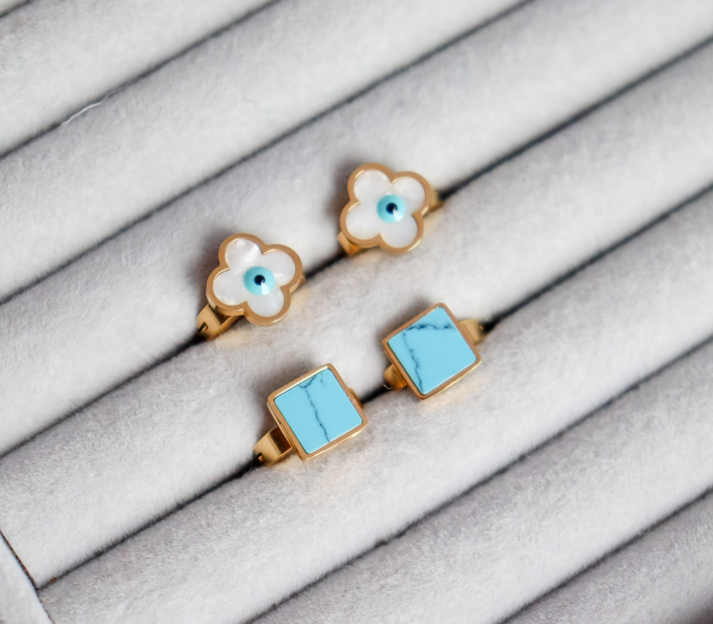 Turquoise Detail Square or Clover Earrings