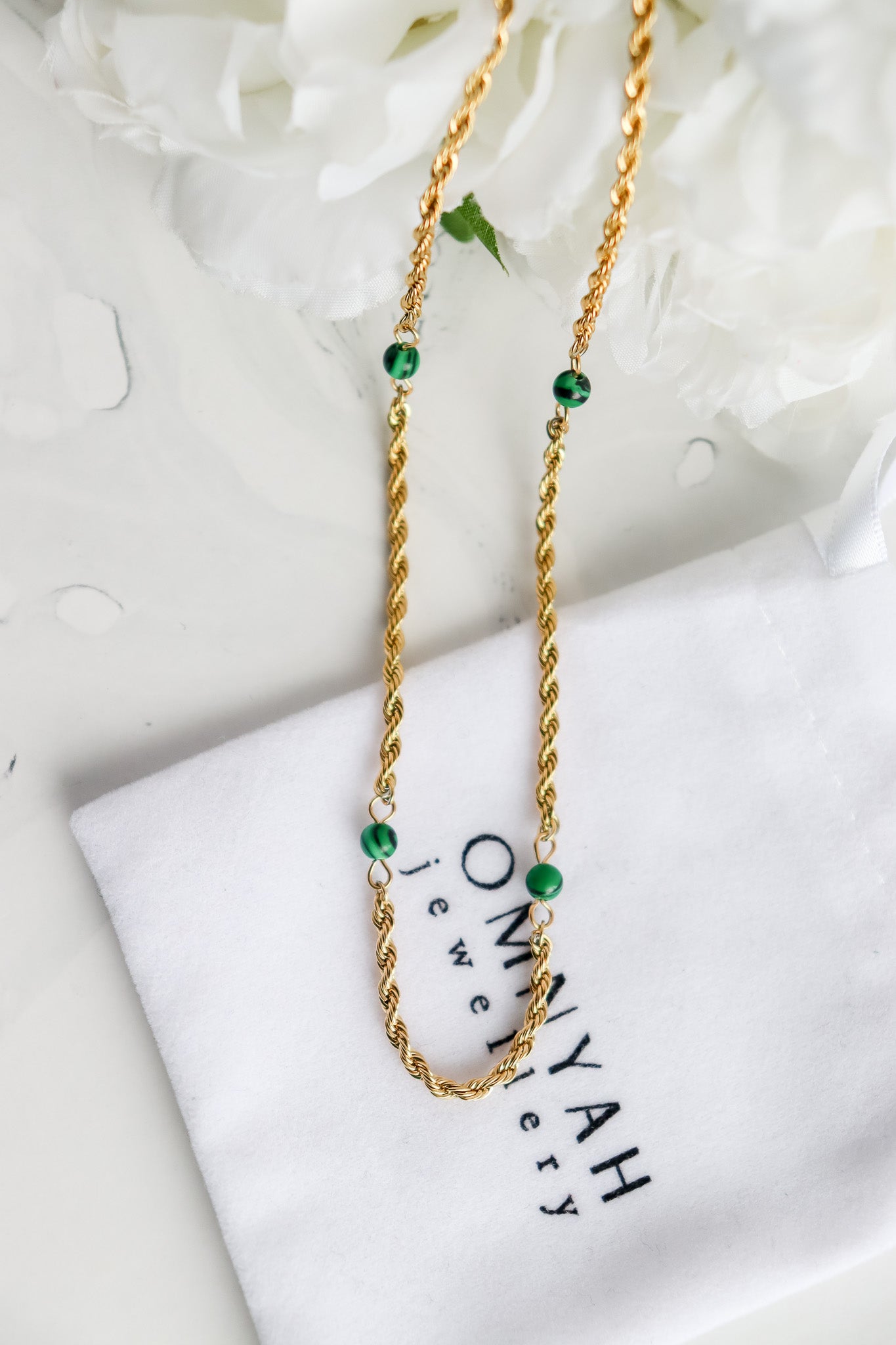 Green Bead Rope Chain Necklace