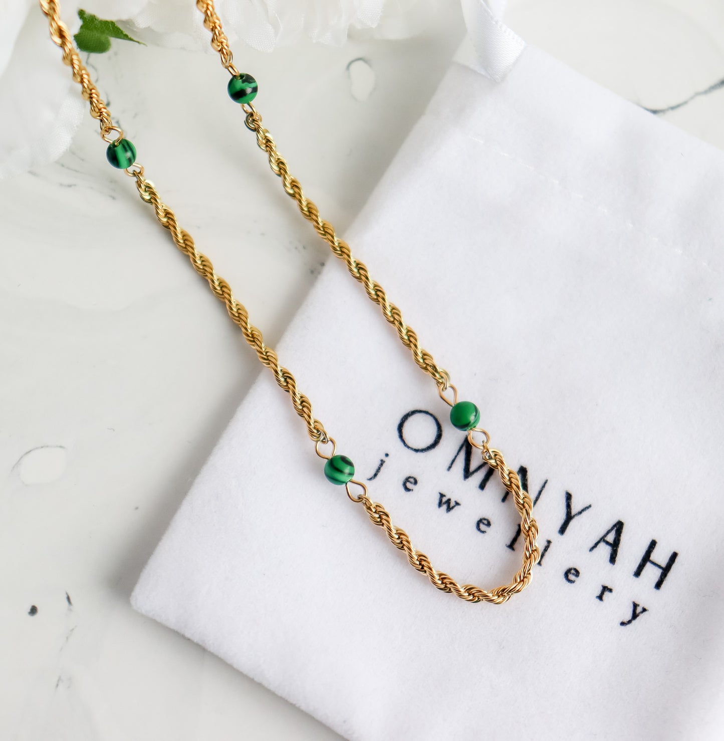 Green Bead Rope Chain Necklace