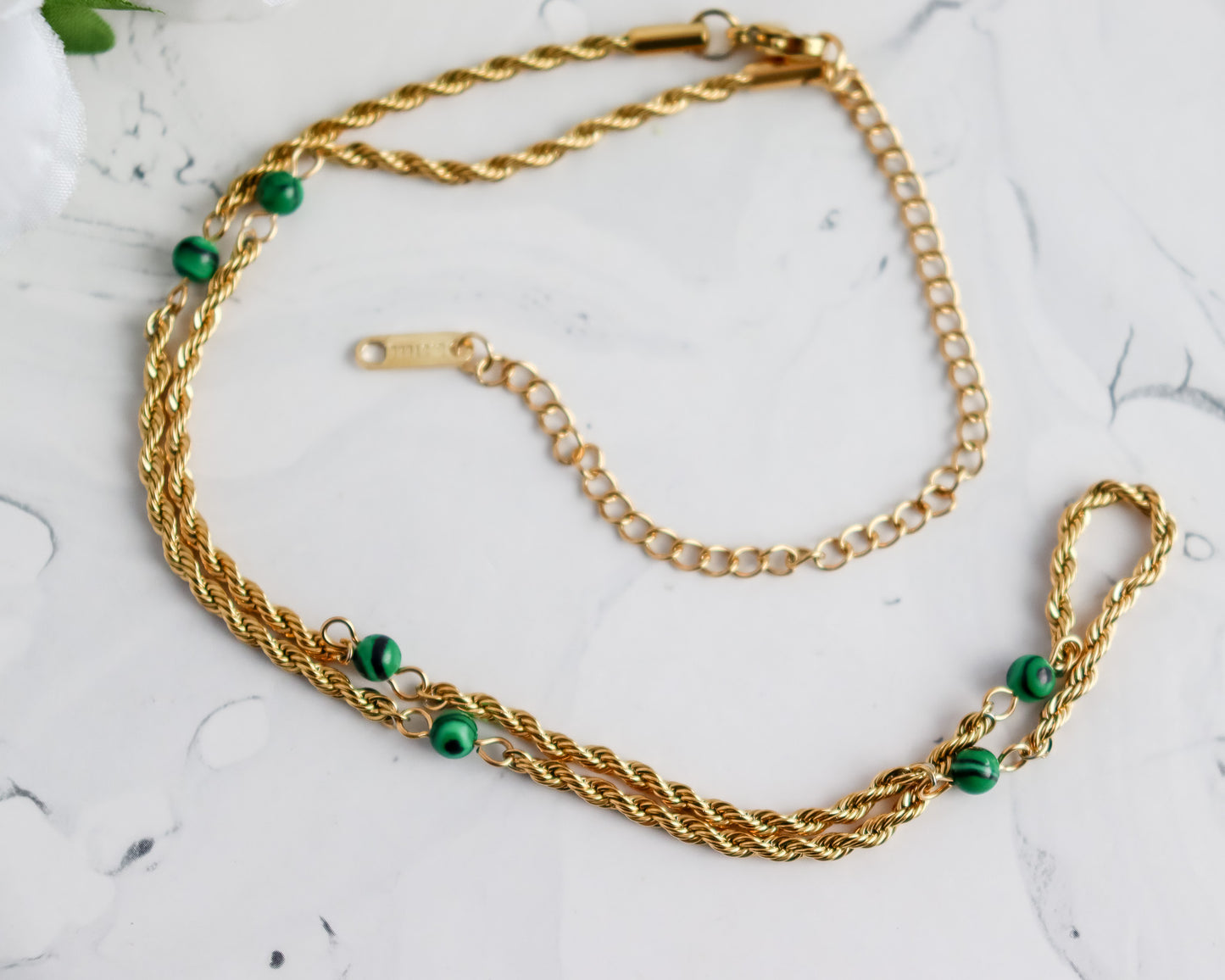 Green Bead Rope Chain Necklace