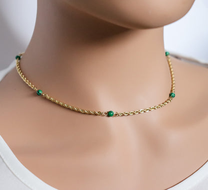 Green Bead Rope Chain Necklace