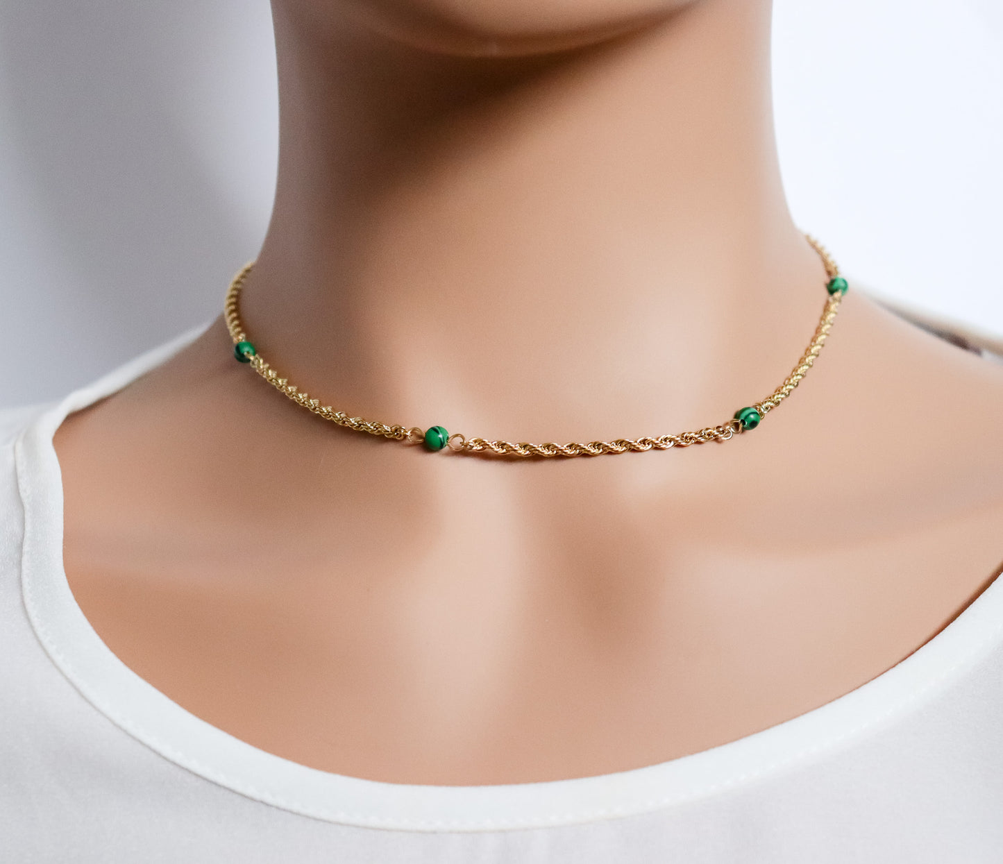 Green Bead Rope Chain Necklace