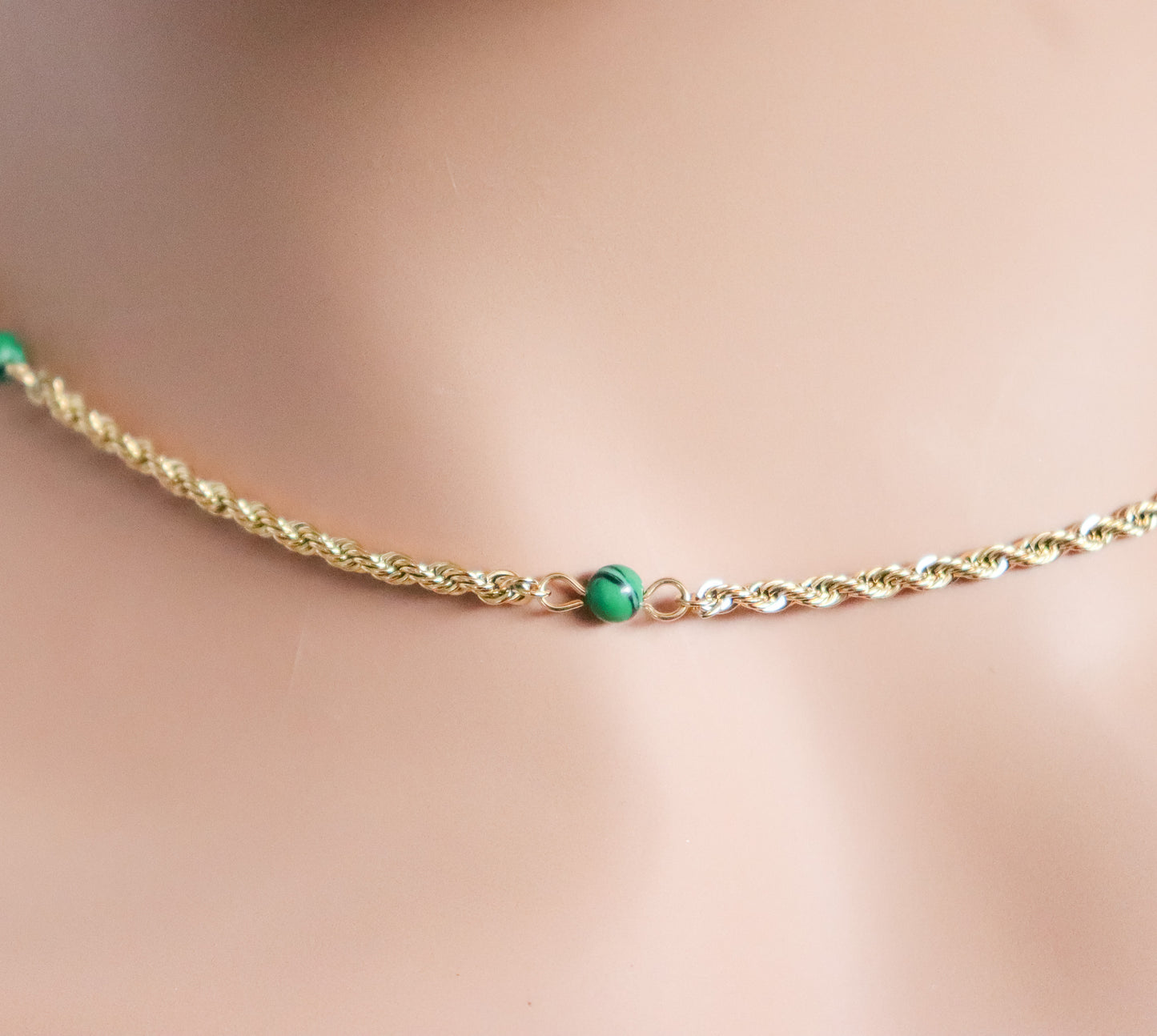 Green Bead Rope Chain Necklace