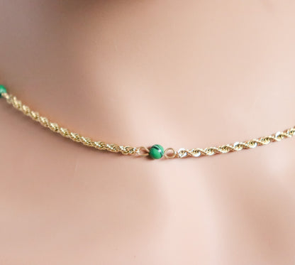 Green Bead Rope Chain Necklace