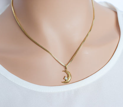 Zircon Star & Crescent Moon Necklace