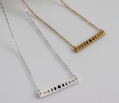 Moon Phases Black Ink Bar Necklace