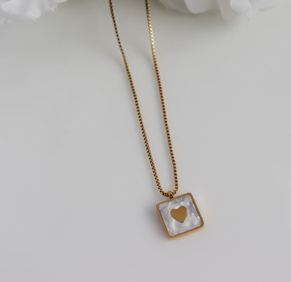 Pearl Heart Square Necklace