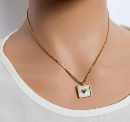 Pearl Heart Square Necklace