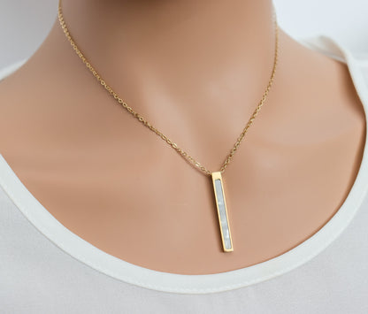 Pearl Accent 3D Bar Necklace