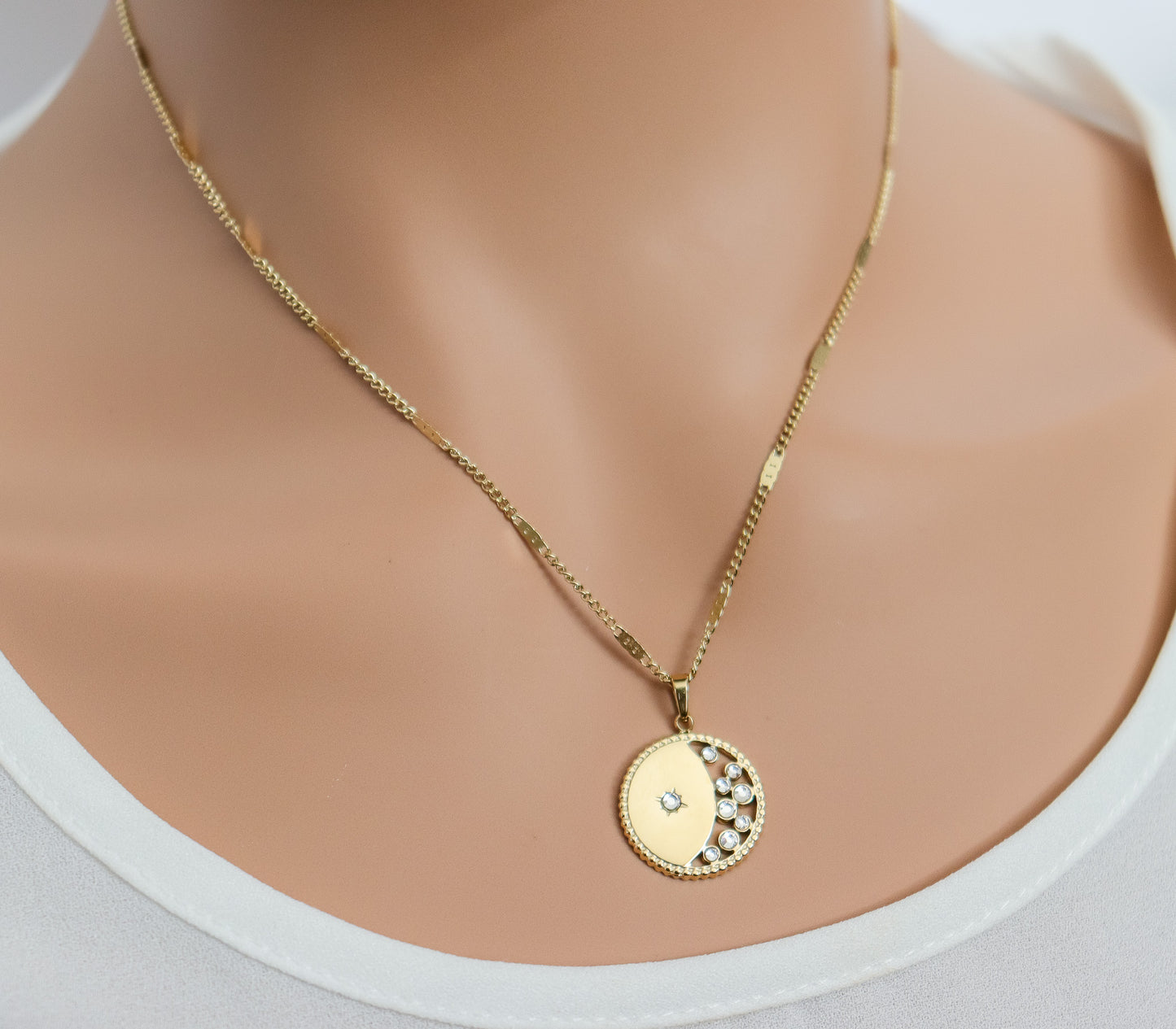 Studded Crescent Necklace