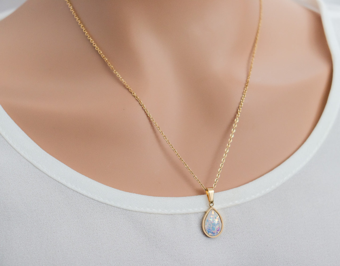 Opal Teardrop Pendant Necklace