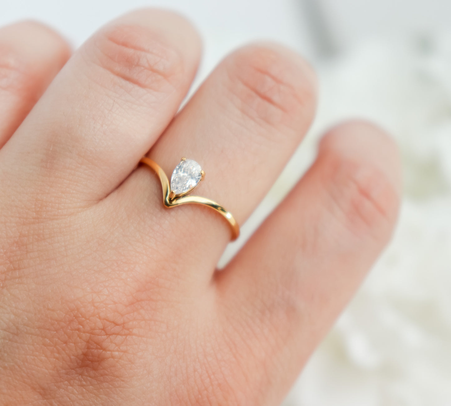 Wishbone & Teardrop Gem Ring